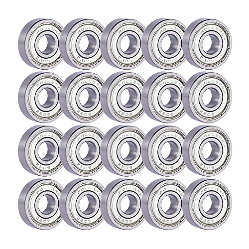 Rollerex Atlas 608ZZ Pre-Lubricated Roller Skate Wheel Bearings – ABEC 5 and ABEC-1 Bearings for Inline Skates, Roller Blades, Scooters, RipStiks & Skateboards (Carbon Steel, 20-Pack)