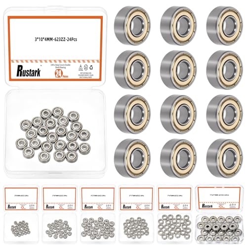 24Pcs 623ZZ Carbon Steel Ball Bearing Deep Groove Ball Bearing Double Shielded Bearings Small Bearings for Furniture Wheels Skateboards Scooters - size: 623ZZ/0.12x0.39x0.16inch, style: carbon steel