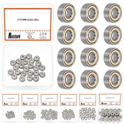 24Pcs 623ZZ Carbon Steel Ball Bearing Deep Groove Ball Bearing Double Shielded Bearings Small Bearings for Furniture Wheels Skateboards Scooters - size: 623ZZ/0.12x0.39x0.16inch, style: carbon steel