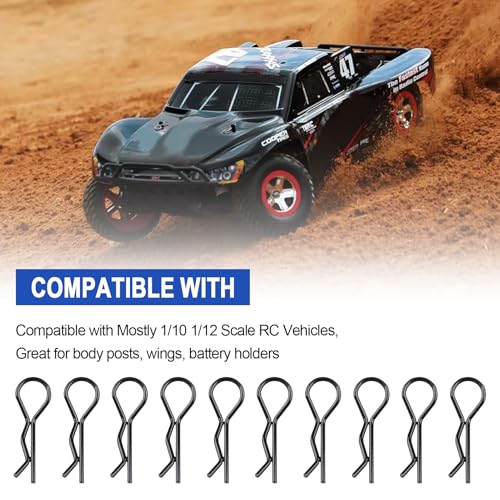 Hobbypark (100-Pack) RC Body Clips Bent R Pins Post Mount for 1/12 1/10 Scale RC Car Truck Crawler Buggy Shell Replacement Parts Black