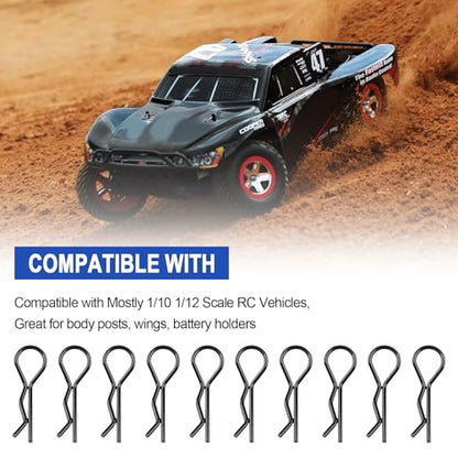Hobbypark (100-Pack) RC Body Clips Bent R Pins Post Mount for 1/12 1/10 Scale RC Car Truck Crawler Buggy Shell Replacement Parts Black