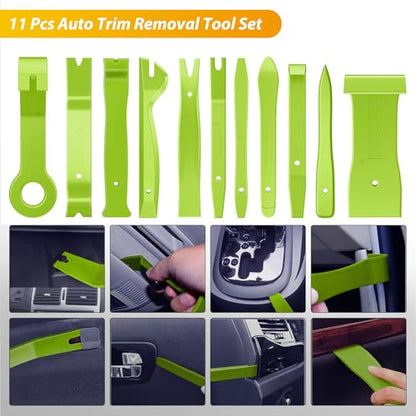 GOOACC 200Pcs Trim Removal Tool, Auto Push Pin Bumper Retainer Clip Set Fastener Terminal Remover Tool Adhesive Cable Clips Round Handle Crowbar Kit Car Panel Radio Removal Auto Clip Pliers, Green - color: 200Pcs Clips Removal Kit Green
