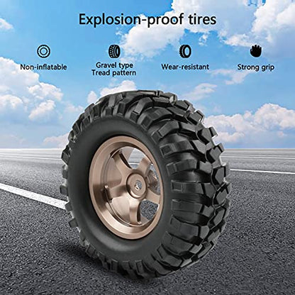 1.9 Tires and Wheels 12mm Hex for Traxxas Stampede | 1/10 RC Crawler Tires, 96mm OD, Aluminum Lock Nuts, Wrench - color: Titanium Gold