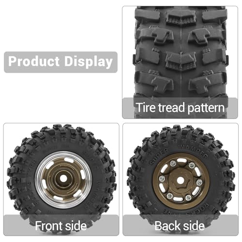1.0" Beadlock Aluminum Wheels and 51mm Soft Rubber Tires | for SCX24, TRX4M, Ascent 18, FCX24, 1/18 1/24 RC Crawler, 7mm Hex, 0mm Offset, with Foam Inserts, (Bronze 105) - color: Bronze 105
