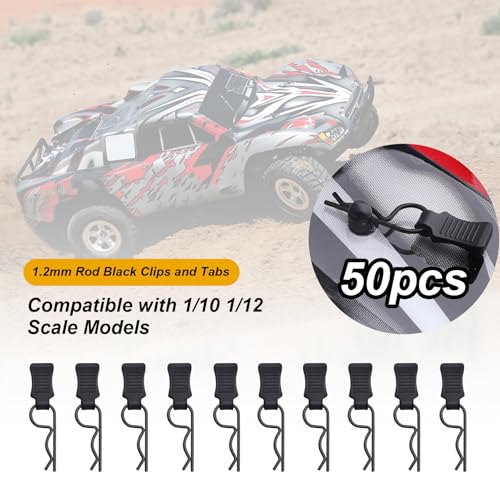 50 Pieces HobbyPark Universal RC Body Clips with Pull Tabs Car Clips R Clips for All 1/10 1/12 Scale Redcat HPI Himoto HSP Exceed RC Car Parts Truck Buggy Shell Replacement,Black - size: 1.2mm Rod Black Clips and Tabs