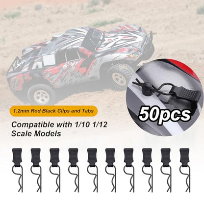 50 Pieces HobbyPark Universal RC Body Clips with Pull Tabs Car Clips R Clips for All 1/10 1/12 Scale Redcat HPI Himoto HSP Exceed RC Car Parts Truck Buggy Shell Replacement,Black - size: 1.2mm Rod Black Clips and Tabs