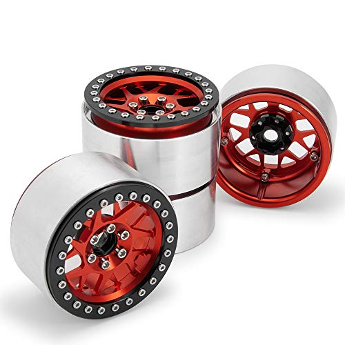 2.2inch Beadlock Wheels Rims 35mm for 1/10th Scale RC Crawler Model Car Wraith 90018 -Pack of 4 (Red) - color: Red