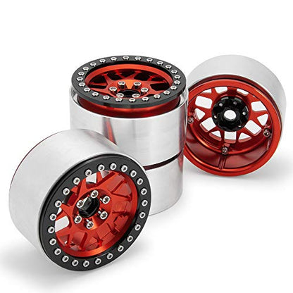 2.2inch Beadlock Wheels Rims 35mm for 1/10th Scale RC Crawler Model Car Wraith 90018 -Pack of 4 (Red) - color: Red