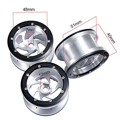 2.2'' Alloy Beadlock Wheel Rims for Axial Wraith SCX10 4WD D90 1/10 RC Car (Silver-Black)