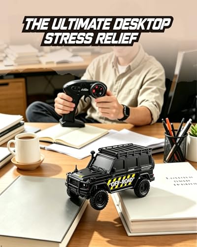 ARRIS 1/43 Micro Desktop RC Crawler 4WD with Full Proportional Control | App Control, Independent Suspension, Two Body Shells, LED Lights, Mini Off-Road Fun - color: Black