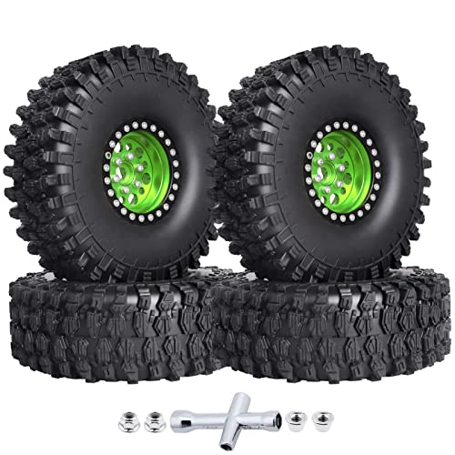 HobbyPark 120mm / 4.72inch 1.9 Crawler Tires and 1.9 Beadlock Wheels Set Foam Inserts for Axial SCX10 II III Traxxas TRX-4 Redcat Gen8 Gen7 Upgrades Replacement Parts (4-Pack) (Green&Black) - color: Green&black
