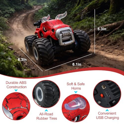 Remote Control Monster Truck Toys - 1000mAh Battery RC Stunt Car (Red) | 2.4GHz Remote Control, Flat & Upright 360° Spins, Trucks for Kids Ages 4-12, Birthday & Holiday Gifts for Boys & Girls - color: Red