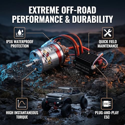 540 RC Brushed Motor, Water Proof Stainless Steel Case 3 Slot High Torsion Motor and ESC for Axial SCX10 AXI03007 1/10 RC Car (12T