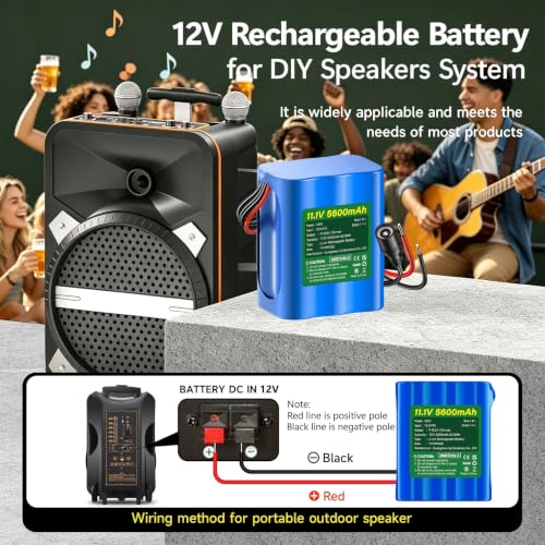 CITYORK 12V Lithium Battery 5600mAh with Charger, Bare-Leads, Cable Connector, 12V Rechargeable Battery for DIY Projects, Speaker Box, RC Car, LED Light Strip, CCTV Camera, etc (9-12.6V)