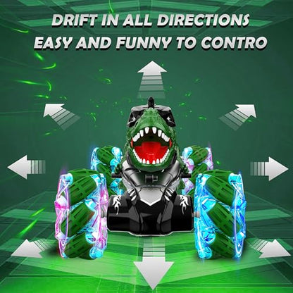RC Dinosaurs Monster Truck, Hand Controlled Remote Control Twist Cars | Gesture Sensing RC Stunt Car with Lights, Music & Spinning Stunt, Dinosaur Toy Gift for Kids Boys Girls Age 6 7 8 9 10 11 12 - color: Black Green