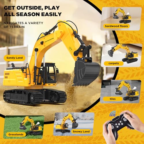 1:18 Metal RC Excavator Toy for Kids | 11-Channel Remote Control Construction Vehicle with Water Spray, Lights & Sounds, Dual 100-Min Batteries, 2026 New STEM Engineering Toy for Boys Ages 6-12 - style: Excavator[2026 Upgrade]