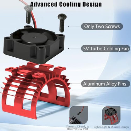 Alloy Heat Sink with 5V Cooling Fan for Traxxas Trx4 Slash ARRMA SCX10 and 1/10 RC Car - Compatible with 540, 550, 3650 Size Brushless Motor (Red) - style: Red
