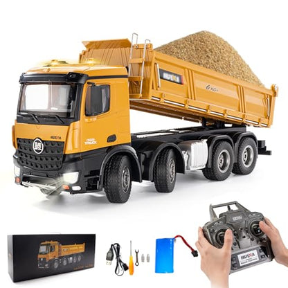 RC Dump Truck, 1:14 Scale 12 Channels Heavy RC Dump Truck | 4WD RC Construction Vehicles with 6KG+ Load, Full Suspension, Lights/Sounds for Adults, Hobbyists - size: 1 Battery