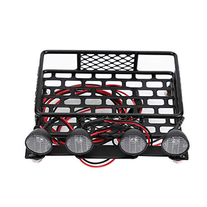 RC Car Roof Rack,Small Size Roof Rack Luggage Carrier with LED Light Round for Axial SCX10 1/10 RC Car