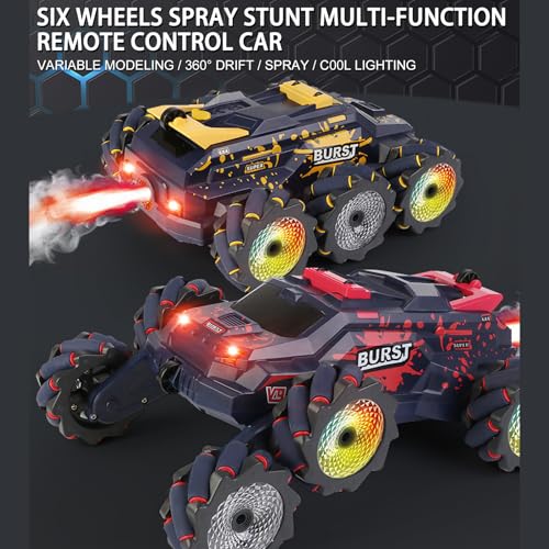 6WD Remote Control Car, 2.4GHz Gesture Sensing RC Stunt Car with Spray, Lights & Music, 360° Rotation RC Cars Birthday Chirstams Gifts ((Red) - color: Red