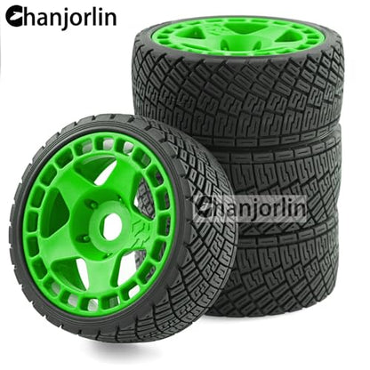 1/8 1/7 RC On Road Tires And Hard Plastic Rally Racing Wheels 17mm Hex Touring Tyres OD 3.94'' For 1:8 1:7 Street Drift Car ARRMA Losi Kyosho GT2 W10 Tamiya HPI WR8 HSP 4PCS (Green) - color: Green