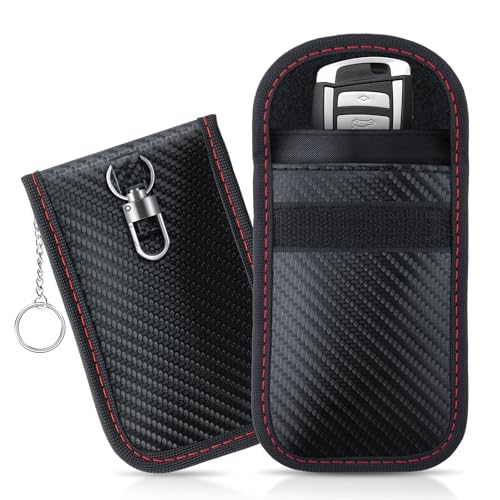JUSTTOP 2-Pack Faraday Key Fob Protector, 3.15"X5.12" Double-Layer Carbon Fiber Material Anti-Theft Faraday Bag | Car RFID Signal Blocking Pouch, Anti-Hacking for Car Key Fob Cover (Black) - size: Small