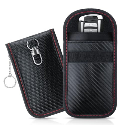 JUSTTOP 2-Pack Faraday Key Fob Protector, 3.15"X5.12" Double-Layer Carbon Fiber Material Anti-Theft Faraday Bag | Car RFID Signal Blocking Pouch, Anti-Hacking for Car Key Fob Cover (Black) - size: Small