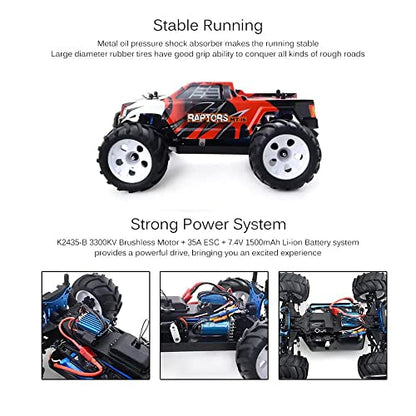 1/16 Scale RTR Remote Control Car for Adults,Max 40 Km/h Fast RC Cars with Brushless Motor, 4X4 Race Offroad RC Truck, Remote Control Monster Trucks