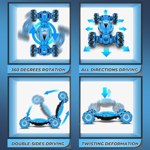 Dysaim Gesture RC Car, Gesture Sensing RC Stunt Car Toys for Kids 6-12 yr, 2.4GHz 4WD Hand Remote Control with Lights Music, Off-Road 360° Rotation Drift for Birthday Toy Gifts - color: Dark Blue