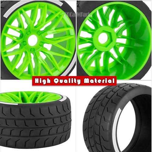 RC Wheels and Tires for 1/7 Felony 6S BLX,RC Highway Wheel Rubber Tires,4PCS RC Drift Car Highway Tires Road Soft Tires,Green - color: Green - (4pcs Highwaytires)