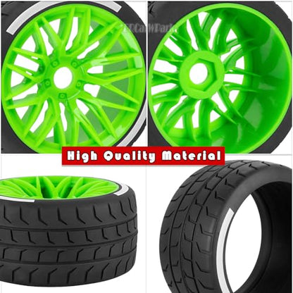 RC Wheels and Tires for 1/7 Felony 6S BLX,RC Highway Wheel Rubber Tires,4PCS RC Drift Car Highway Tires Road Soft Tires,Green - color: Green - (4pcs Highwaytires)