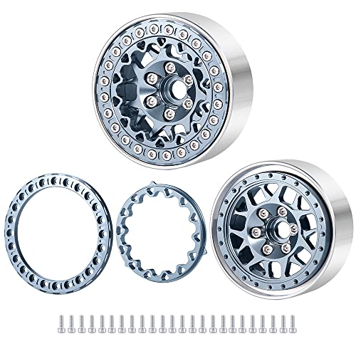 RCLIONS 1.9" Beadlock Wheels Aluminum Rims for AXIAL SCX10 TRX4 1/10th RC Crawler Truck Car (Titanium) - color: Titanium