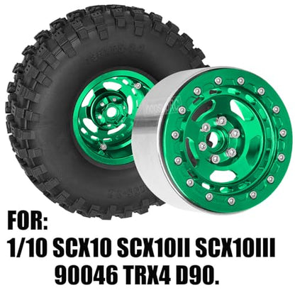 2.2in Aluminium Wheels&Wheel Rim Tires Beadlock Wheel&Wheel Hub Rim Upgrades Part for 1/10 SCX10 SCX10II SCX10III 90046 TRX4 D90.4PCS(135 * 55MM),Green - color: Green(4pcs）