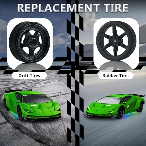 RC Drift Car 1:24 Remote Control Car 4WD 15KM/H High Speed Racing Sport Car with LED Lights RC Cars Toy for Kids Boys Girls Adults Gifts Birthday Christmas - color: Green