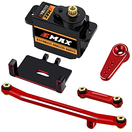 SCX24 Servo EMAX Servo with Servo Mount & Arm & Steering Link Set R | Metal Gear Steering Servo, SCX24 Upgrade Parts - color: Red