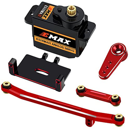 SCX24 Servo EMAX Servo with Servo Mount & Arm & Steering Link Set R | Metal Gear Steering Servo, SCX24 Upgrade Parts - color: Red