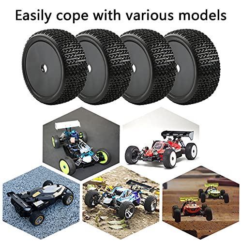 17mm Tires & Hard Dish Wheels with Drive Hex Adapters | 4pcs, For 1/8 Buggy RC Racing Car, Kyosho Tamiya Redcat HPI Traxxas AE Losi TLR HSP, 94762 94081 - color: Black Hard Dish