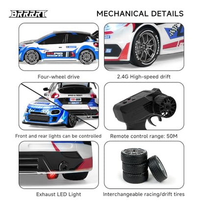 1:24 Remote Control Rally Car,4WD High Speed Remote Control Cars with LED Lights,Drift Car for Boys and Girls Age 6+ Blue - style: Blue Rally Car