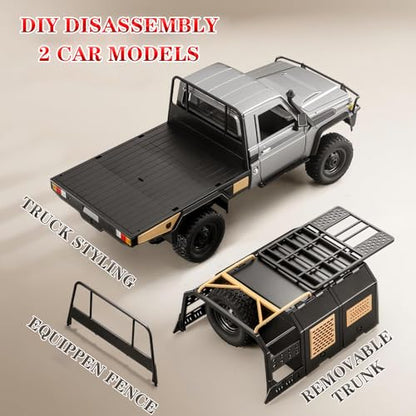 MN82S RC Rock Crawler, 2.4Ghz Toyota Remote Control Truck, 4WD 2 Speeds Switch RC Crawler Off-Road Pick-up with 2 Upgraded 1200mah Battery, 1/12 Scale Trucks (with Gift) - color: Grayy
