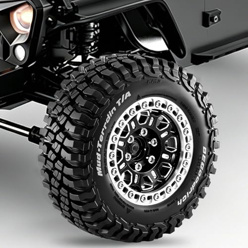 1.9" Beadlock Wheels and Tires (90mm/3.54in) for MJX Hyper Go H12Y, MN128, 1/12 RC Crawler, CNC Aluminum Wheels, Soft Rubber Tires with Foam Inserts, Installation Tool Included (Black) - color: Black