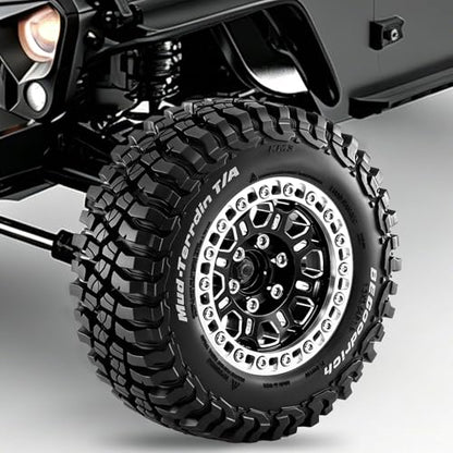 1.9" Beadlock Wheels and Tires (90mm/3.54in) for MJX Hyper Go H12Y, MN128, 1/12 RC Crawler, CNC Aluminum Wheels, Soft Rubber Tires with Foam Inserts, Installation Tool Included (Black) - color: Black