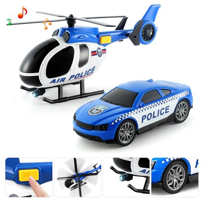 Dwi Dowellin Toddler Boy Toys for 3 4 5 6 Year Old, 25" Semi Truck Toy with Racing Car and Helicopter - Police Toys,Birthday Gifts for Kids Child 2 3 4 5 6 Years Old - style: Police Truck