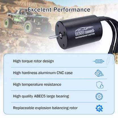 Surpass Hobby RC Brushless Motor and ESC Combo Waterproof 2S Lipo 3650 3900KV Brushless Motor and 60A ESC Combo Set for 1/10 Remote Control Cars Trucks Off-Road Vehicle - size: 3900KV, style: 3650 Motor and 60A ESC