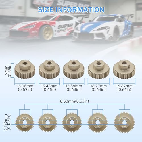 Surpass Hobby 64DP Pinion Gear 36T 37T 38T 39T 40T 3.175mm Motor Gears for 1/10 RC Car Brushed Brushless Motor Parts - size: 36T 37T 38T 39T 40T