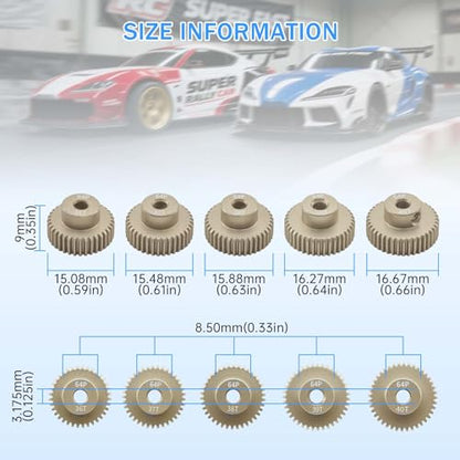 Surpass Hobby 64DP Pinion Gear 36T 37T 38T 39T 40T 3.175mm Motor Gears for 1/10 RC Car Brushed Brushless Motor Parts - size: 36T 37T 38T 39T 40T