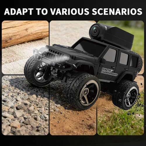 1:64 Scale 4WD Alloy Mini RC Crawler Car with FPV Camera, 2.4GHz RTR Off-Road Mini Desktop RC Drift Car with LED Lights, Adjustable Speed Dual Mode, Model Vehicle Toy Gift for Adults Kids - color: Black