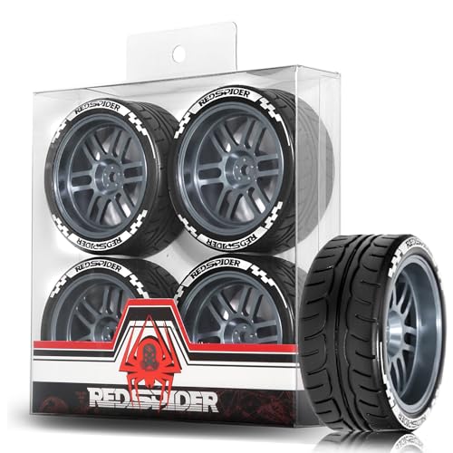 1/10 On Road Tires and Aluminum Wheels 12mm Hex RC Rally Racing Tyres OD 2.56" for Tamiya TT01 TT02 XV01 TA06 A959 PTG2 HPI KYOSHO PTG2 Traxxas 1:10 Street Touring Drift Car (Titanium) - color: Titanium