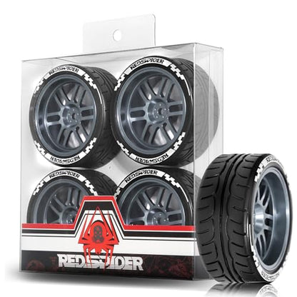 1/10 On Road Tires and Aluminum Wheels 12mm Hex RC Rally Racing Tyres OD 2.56" for Tamiya TT01 TT02 XV01 TA06 A959 PTG2 HPI KYOSHO PTG2 Traxxas 1:10 Street Touring Drift Car (Titanium) - color: Titanium