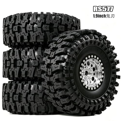 1/10 RC Crawler Tires and Wheels, 1.9" 120mm Rubber Rock Crawler Tires with Beadlock Rims, 4PCS RC Tires for Axial SCX10 TRX-4 1/10 Scale RC Off-Road Trucks (Silvery) - color: Silvery