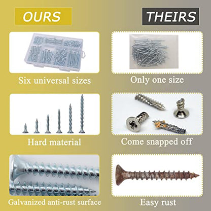 JEGONFRI 209PCS Wood Screw Assortment Kit, 6 Sizes Flat Head Phillips | Great for Home Improvement, Sturdy Steel, Rustproof, Handy Storage Case, Sizes: 2",1-1/2",1-1/4",1",3/4",1/2" - style: 209 Screws